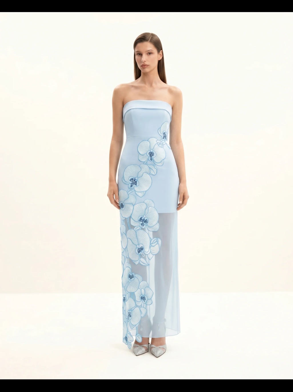 Nwt Jw Pei Strapless Orchid Embroidered Dress - Light Blue